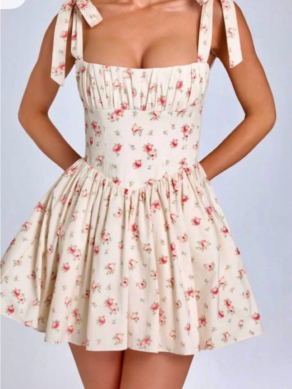 Oh Polly Cream Floral Tie-Shoulder Sundress